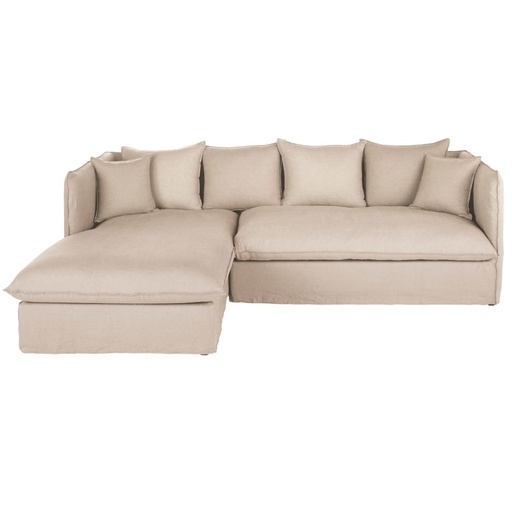 [CN524247] Canapé d'angle gauche Louvain 4/5 places en lin froissé beige