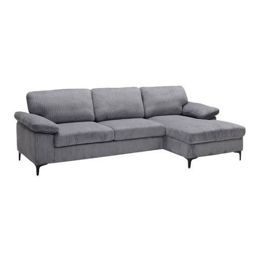 [KEN101036LG90R] Canapé d'angle droite Marcel 3/4 places en tissu côtelé gris