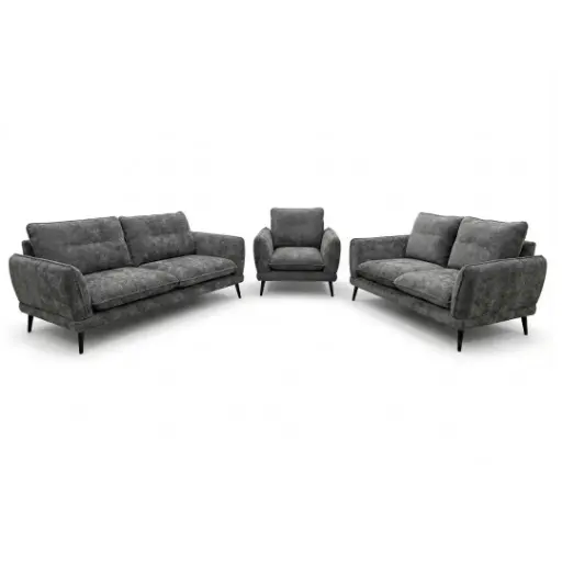 [KEN101035ART01] Ensemble de canapés Samara avec pieds en métal et en tissu chenille texturé gris 