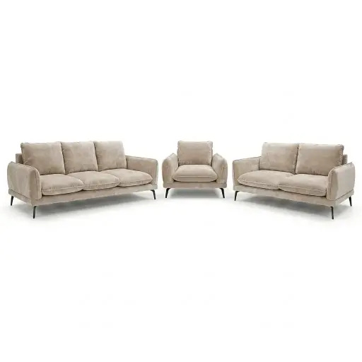 [KEN101035ART11] Ensemble de canapés Samara avec pieds en métal et en tissu chenille texturé beige clair