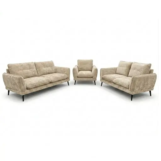 [KEN101035ART11] Ensemble de canapés Samara avec pieds en métal et en tissu chenille texturé beige clair