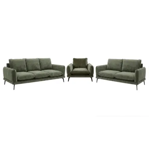 [KEN101035ART21] Ensemble de canapés Samara avec pieds en métal et en tissu chenille vert grisé