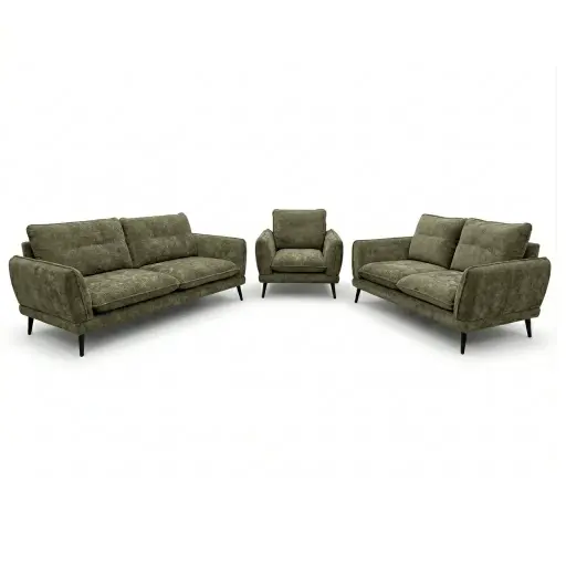 [KEN101035ART21] Ensemble de canapés Samara avec pieds en métal et en tissu chenille vert grisé