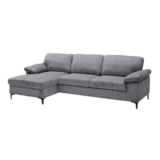 [KEN101036LG90L] Canapé d'angle gauche Marcel 3/4 places en tissu côtelé gris