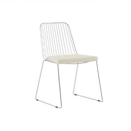 [CN223856M] Chaise Huppy en acier chromé et coussin coloris écru