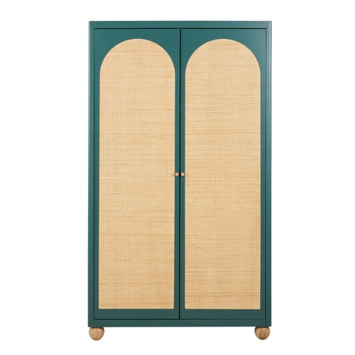 [CN823856] Armoire Dabali 2 portes vert foncé et rotin tressé