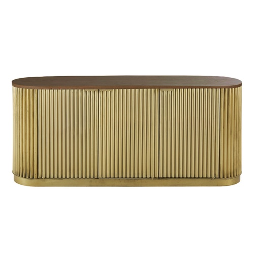 [CN123862M] Buffet Louxor 3 portes en métal ondulé coloris laiton et bois L185