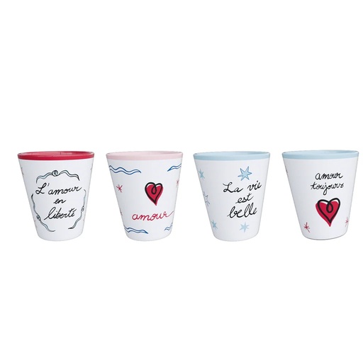 [OPJ018348] Coffret de 4 gobelets amour en liberté H7,2cm