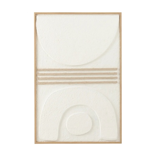 [JOL42723] Tableau Thibault motifs abstraits en papier mâché Blanc Beige