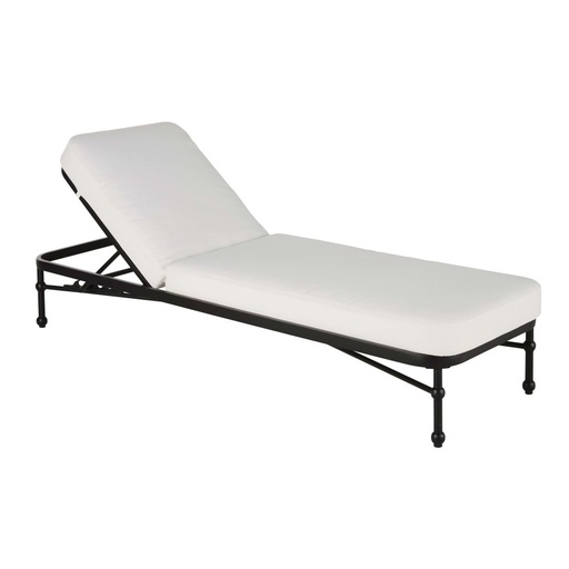 [CN224588] Bain de soleil Marignane en acier noir et matelas en polyester recyclé blanc cassé