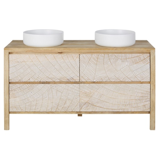 [CN422014] Meuble double vasque boracay de salle de bains 4 tiroirs motifs blancs