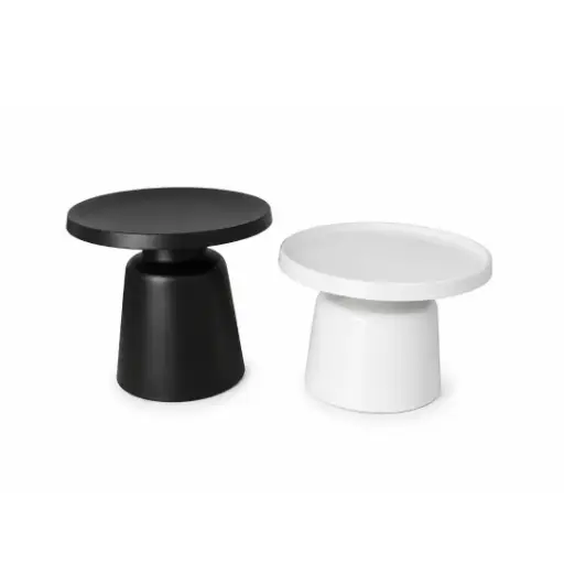 [KEN301040] Duo de tables basses rondes Tavolini blanc cassé et noir mat 