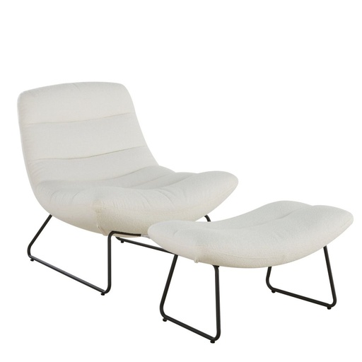 [CN924977] Fauteuil Moon et repose-pieds bouclettes écrues