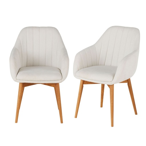 [CN024978] Lot de 2 Fauteuils de table écru Archie et pieds en bois de chêne