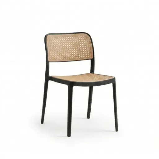 [KEN102044B] Chaise Tina empilable en polypropylène imitation rotin noir et beige 