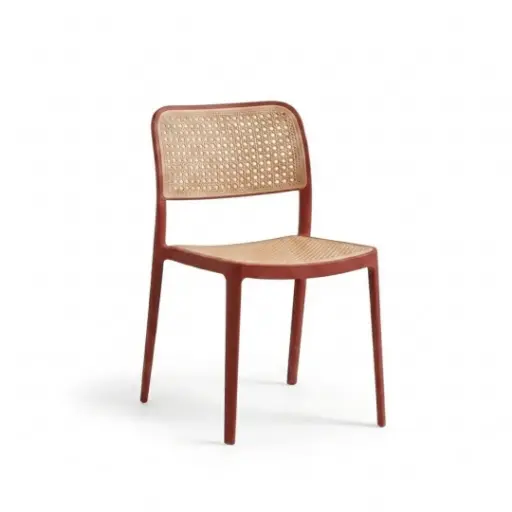 [KEN102044R] Chaise Tina empilable en polypropylène imitation rotin rouge et beige 