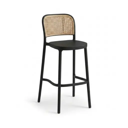 [KEN102046B] Chaise de bar Beliani empilable en polypropylène imitation rotin noir et beige H102