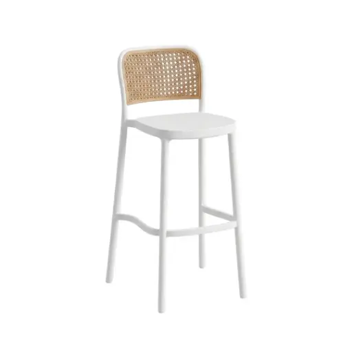 [KEN102046W] Chaise de bar Beliani empilable en polypropylène imitation rotin blanc et beige H102