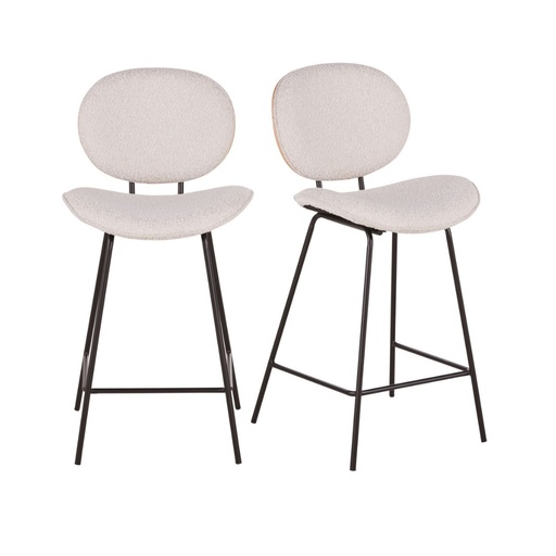 [CN724600] Lot de 2 Chaises Luna pour îlot central bouclettes blanches, bois de chêne et acier noir