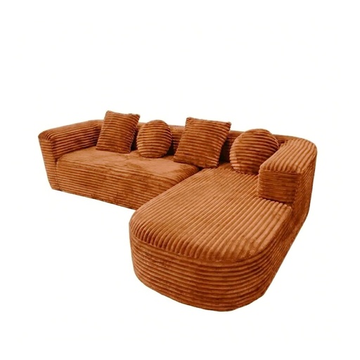 [KEN101021D] Canapé d'angle droit Cesare 4/5 places en tissu côtelé rustrel orange