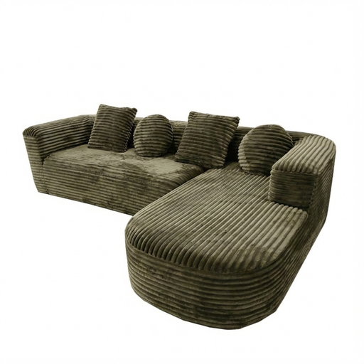 [KEN101020D] Canapé d'angle droit Cesare 4/5 places en tissu côtelé vert kaki