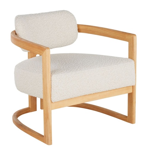 [CN624985] Fauteuil Tripode bouclettes écrues et bois d'hévéa