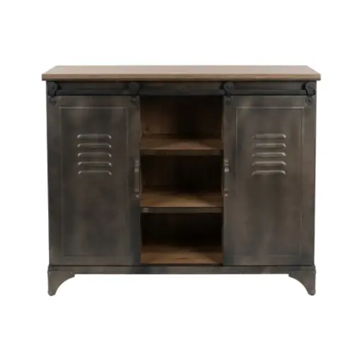 [CN719627M] Buffet Wayne 2 portes en métal dégradé et sapin 