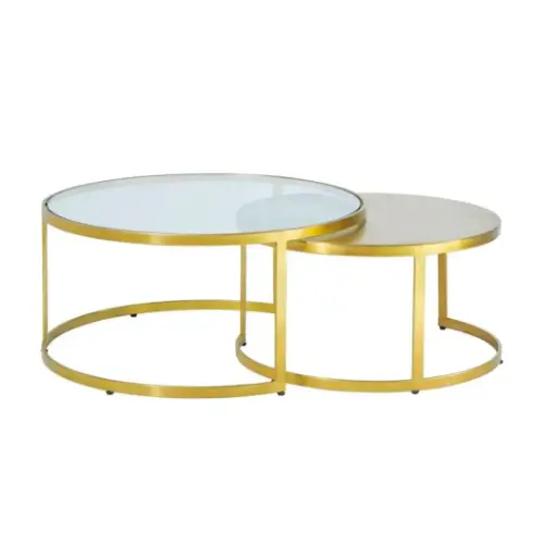 [CN325327M] Tables gigognes Eclipse en verre trempé et métal dorée 