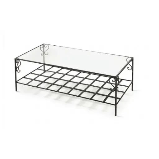 [CN214716M] Table basse Toscana rectangulaire en verre et fer forgé noir 