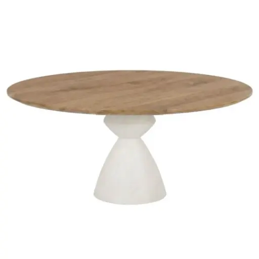[CN024932M] Table à manger ronde Origami en chêne massif et placage chêne 4/6 personnes D120 