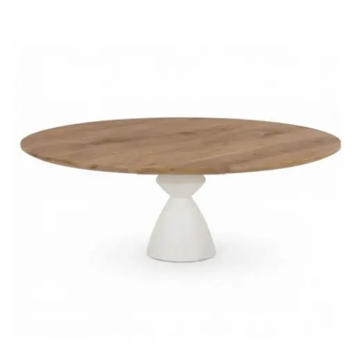 [CN024932M] Table à manger ronde Origami en chêne massif et placage chêne 4/6 personnes D120 