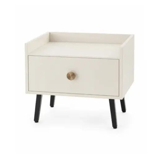 [CASACOMAYTA] Table de chevet AYTASI en bois chêne blanc crème , 1 tiroir fonctionnel 
