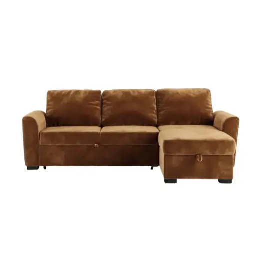 [CN014144M] Canapé d'angle droite Montréal convertible 3/4 places en velours marron 