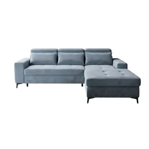 [CN231274M] Canapé d'angle convertible Blues 5 places en velours gris pastel 