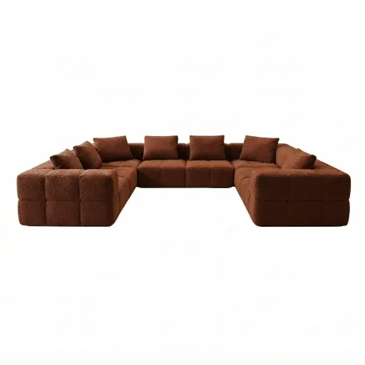 [KEN101013EN] Canapé modulable Maddy 6/7 places en effet bouclette marron rouille