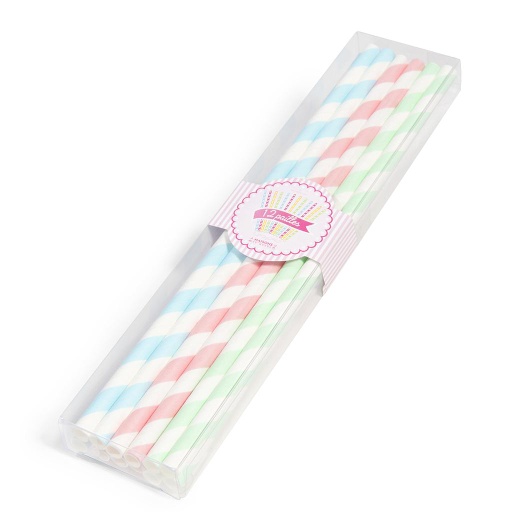 [CN813415] Lot de 12 pailles bleues, roses & vertes