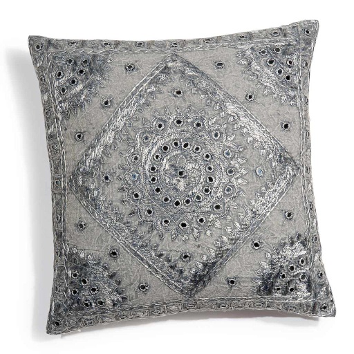 [CN713326] Housse de coussin Khali gris en coton lavable