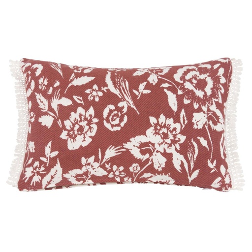 [CN618127] Housse de coussin en coton rouge motif floral 30x50