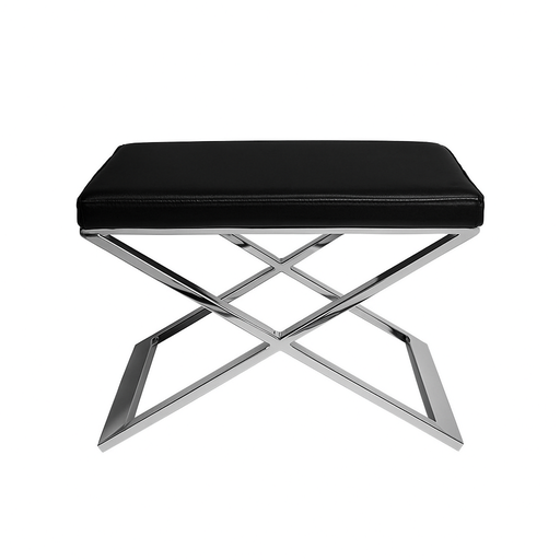 [KUMGA104] Tabouret Rosinette en acier inoxydable gris et éco-cuir noir