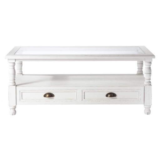 [CN424900] Table basse Joséphine 2 tiroirs blanche L110