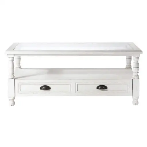 [CN424900] Table basse Joséphine 2 tiroirs blanche L110