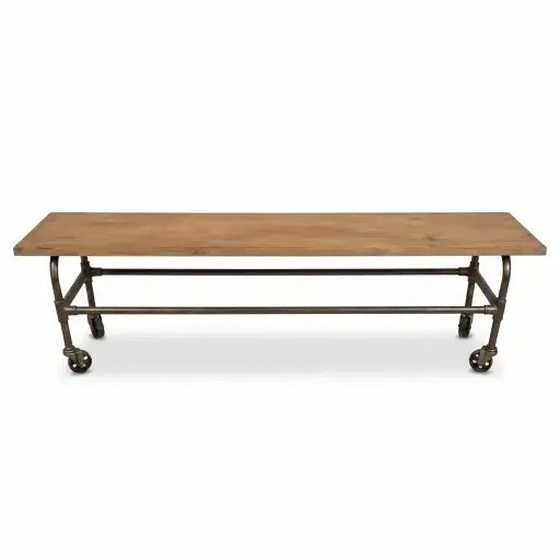 [SR0052] Banc en bois et pieds imitation métal avec roulettes