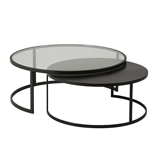 [CN716635] Tables gigognes Eclipse en verre trempé et métal noir