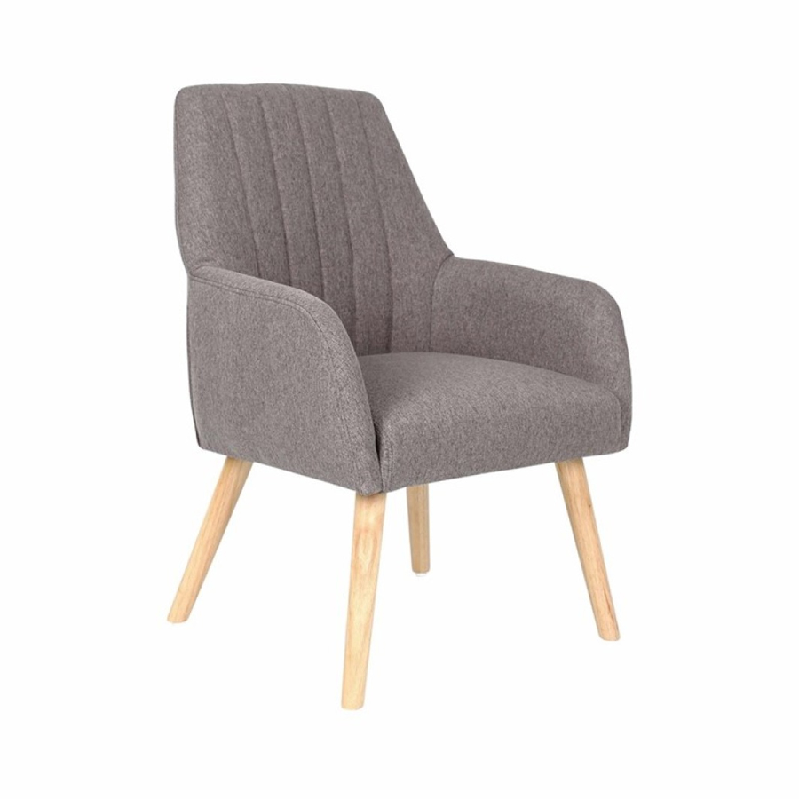 [ZON434911] Fauteuil Prague en tissu gris, pieds naturels