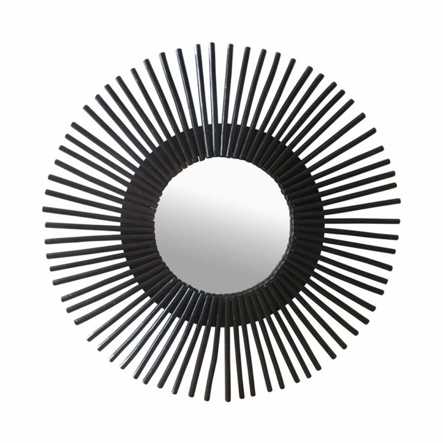 [ZON520010] Miroir forme soleil en rotin noir D58 cm