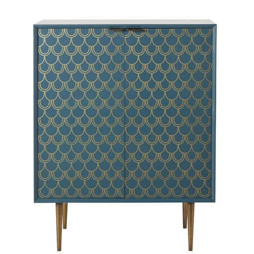 [CN018710] Buffet Barracuda 2 portes bleu turquoise motifs graphiques dorés