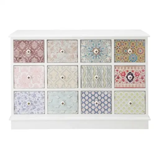 [CN023772] Cabinet de rangement Célestine 12 tiroirs blanc cassé