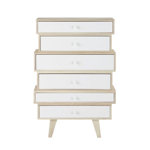[CN714705] Semainier Spring style scandinave, 6 tiroirs en bois blanc